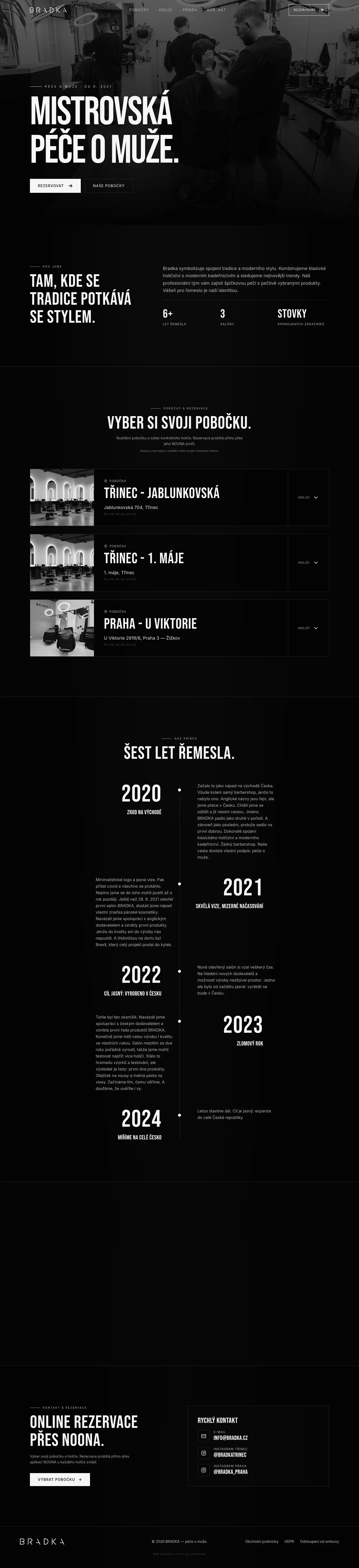 Nový web Bradky: celá úvodní stránka